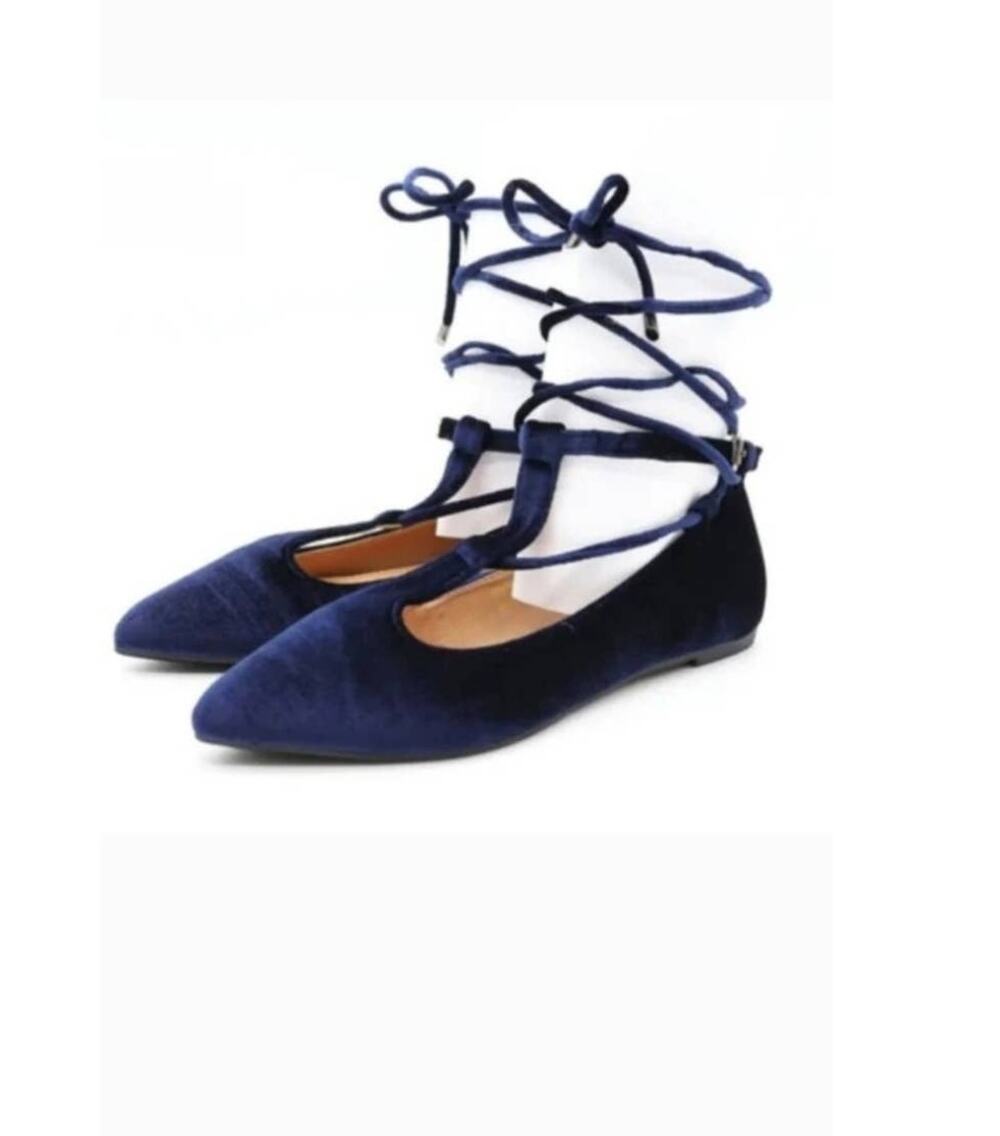 NWT YOKI Flats Velvet Lace Up Navy size 9